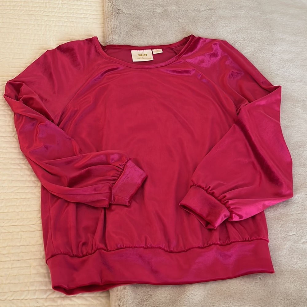 Anthropologie Maeve Long Sleeve Fuchsia Velour Top Small NEW